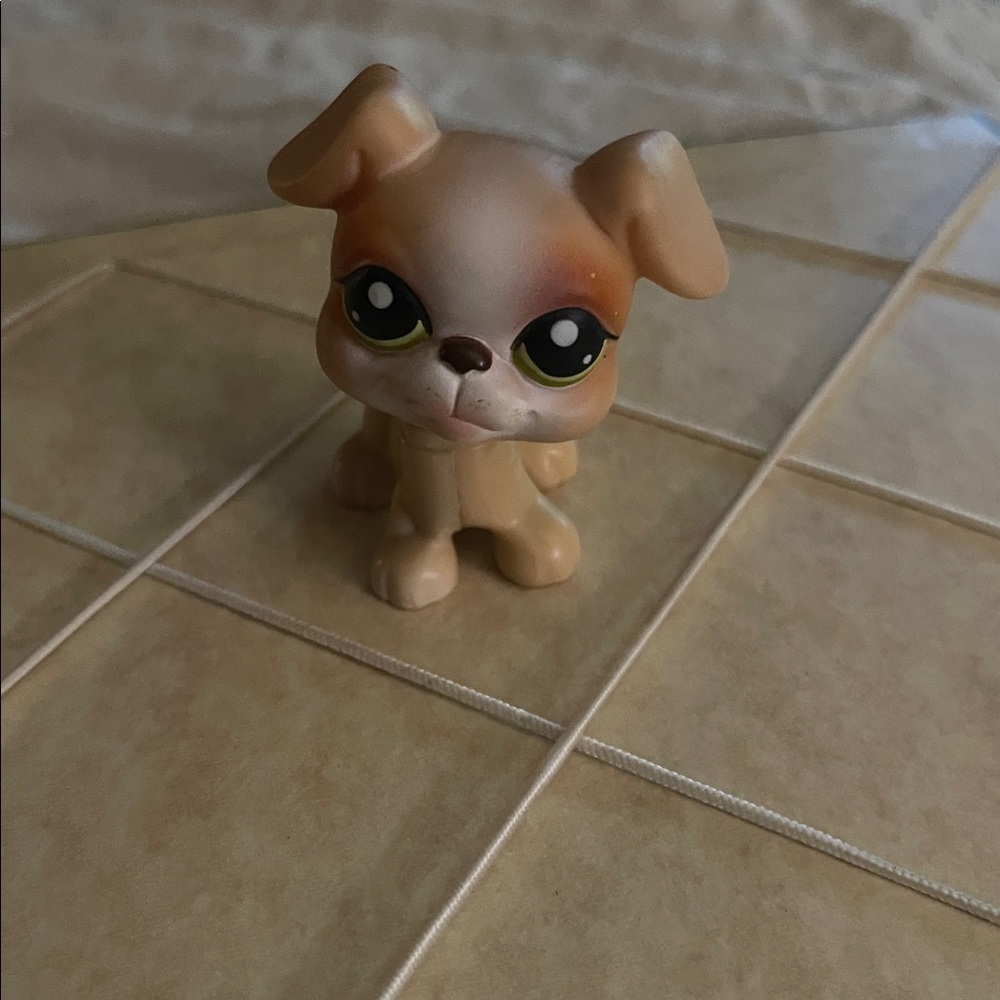 Littlest Pet Shop- LPS /Brown Boxer Puppy Dog Figure/green eyes- Toys collect